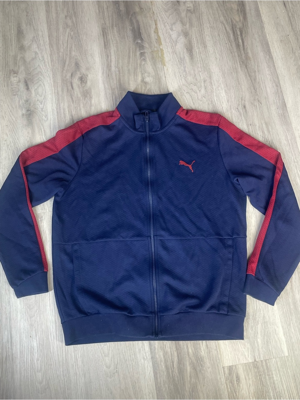 Puma Men's Navy Zip-Up Track Jacket with Red Accents